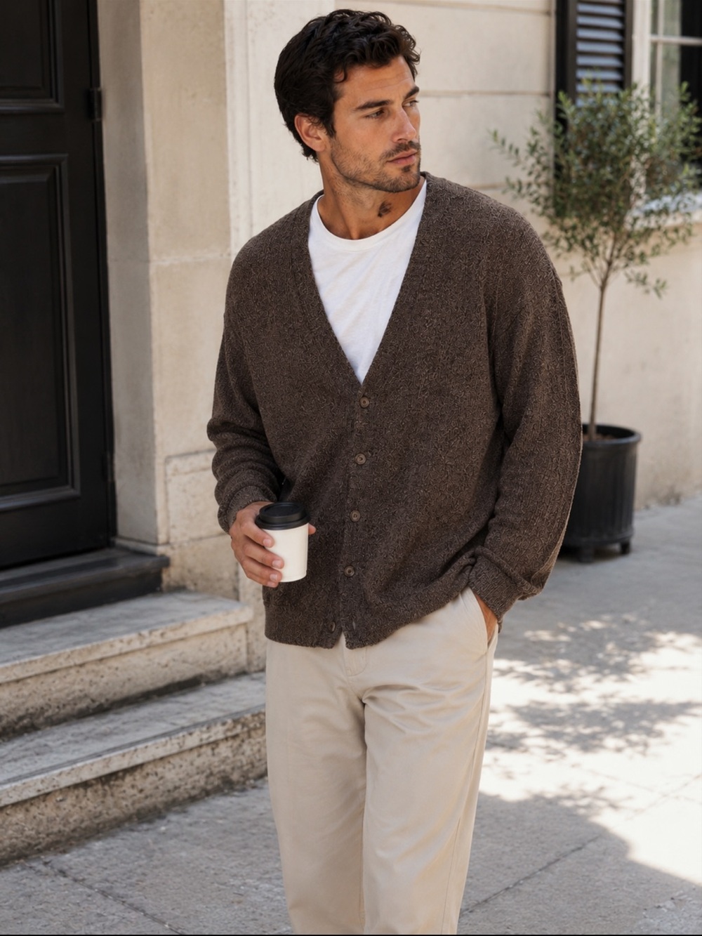 Oleg Cassini Brown Grandpa Cardigan Oversized Button Front Sweater Men’s Medium
